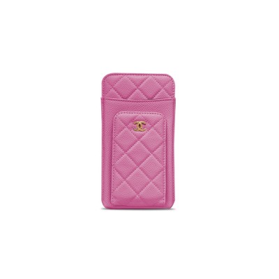 CHANEL CAVIAR QUILTED CC PHONE HOLDER ROSE RED (18*10*3cm) 